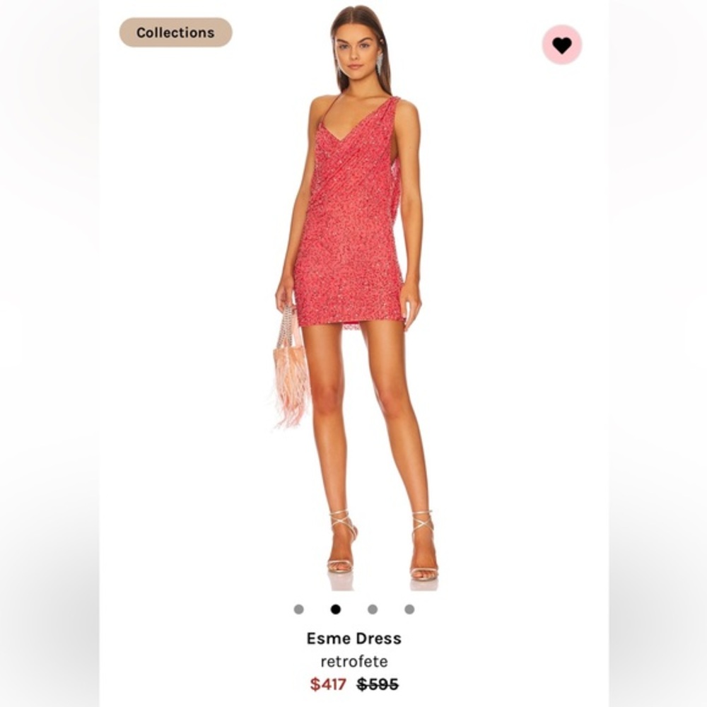 Retrofête Esme Mini Dress in Calypso Coral - Red Orange Pink Sequin - Small